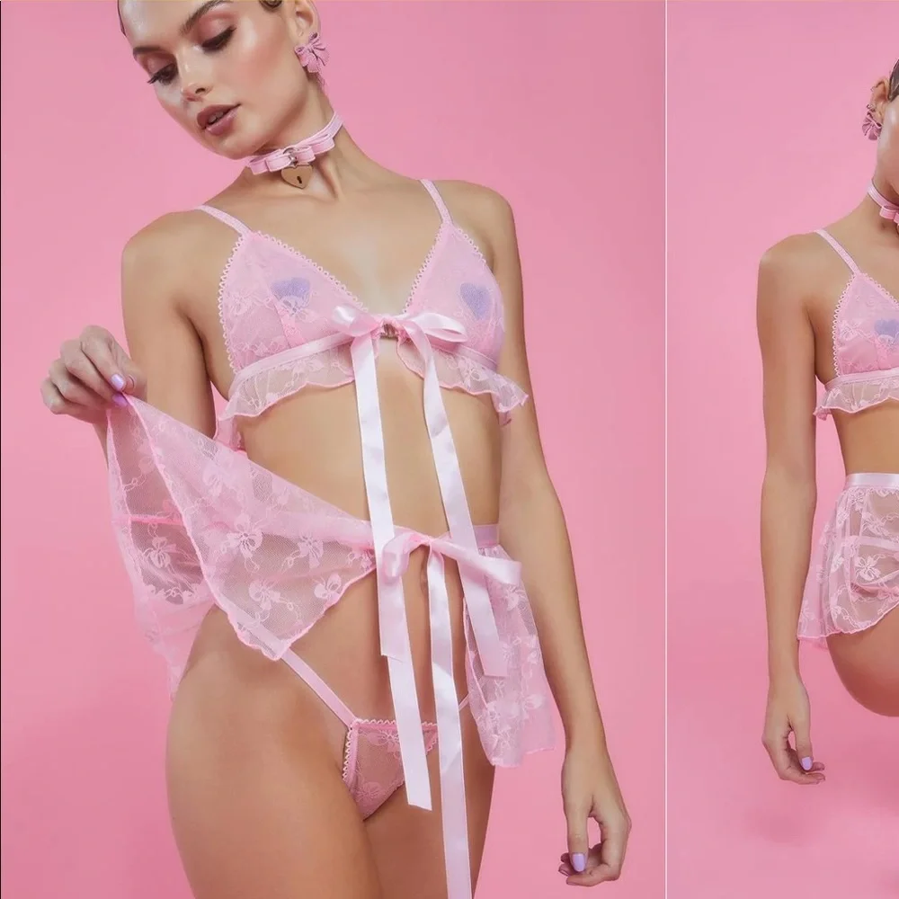 Flirty pas de deux lace lingerie set dolls kill